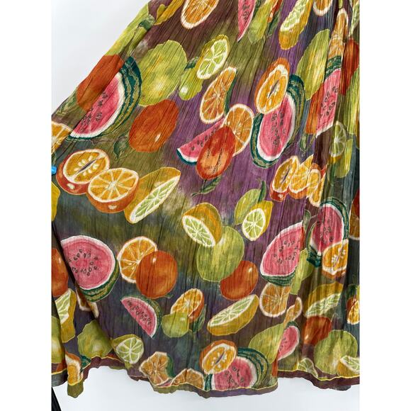 Vintage 90’s Fruit Print Maxi Skirt Cotton Drawstring Watermelon Citrus Midi - Picture 6 of 9
